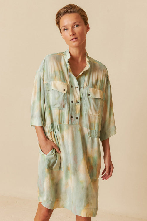 Watercolor Print Dress Jade
