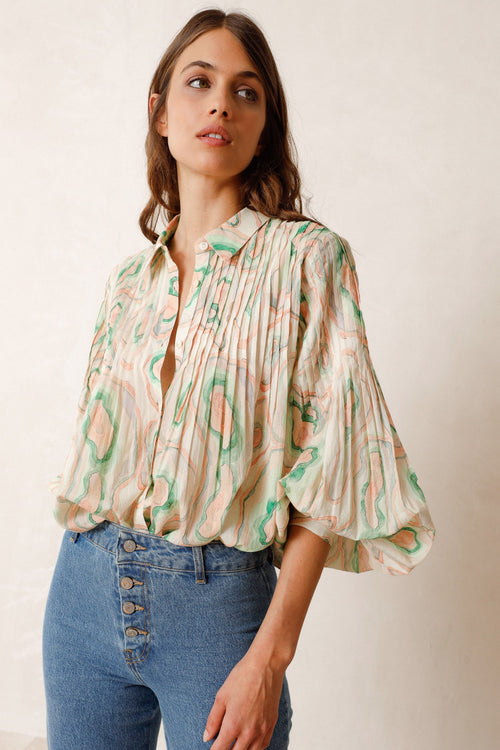 Pleated Geode Shirt Lichen