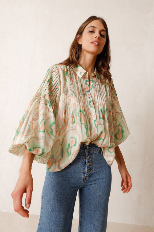 Pleated Geode Shirt Lichen