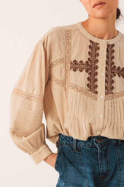 Ethnic Embroidered Shirt Stone