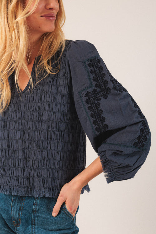 Ethnic Embroidered Blouse Indigo