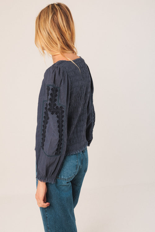 Ethnic Embroidered Blouse Indigo
