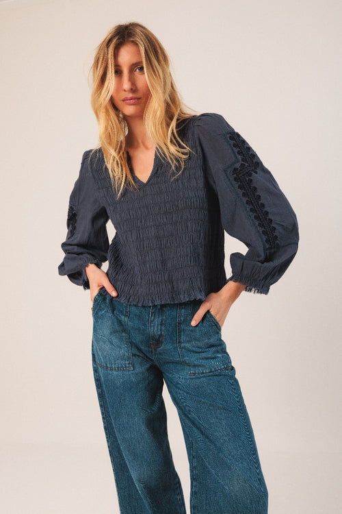 Ethnic Embroidered Blouse Indigo