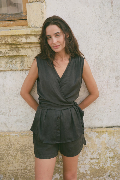 Satin Shirt with Tie Neck Coco