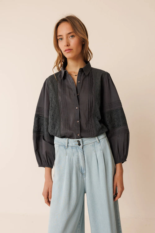 Embroidered Voile Shirt Charcoal