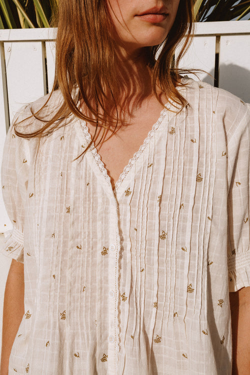 Short Sleeved Elastic Shirt Ecru
