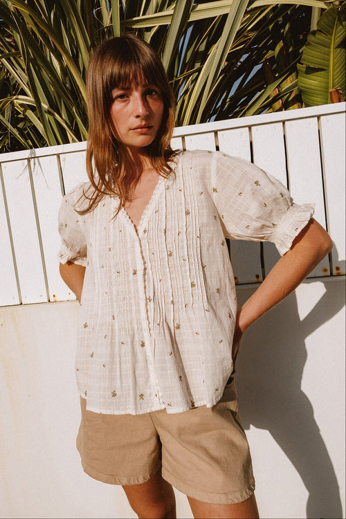 Short Sleeved Elastic Shirt Ecru