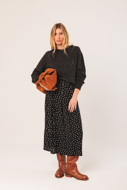 Evase Midi Skirt Black Dots