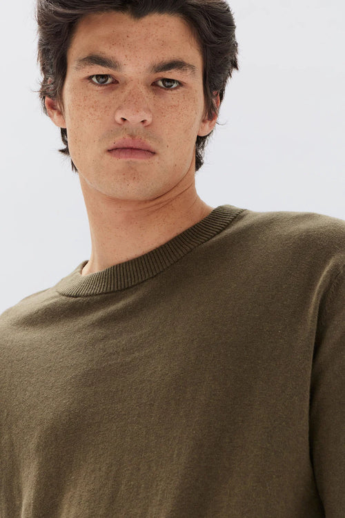 Mens Cotton Cashmere LS Sweater Pea Marle