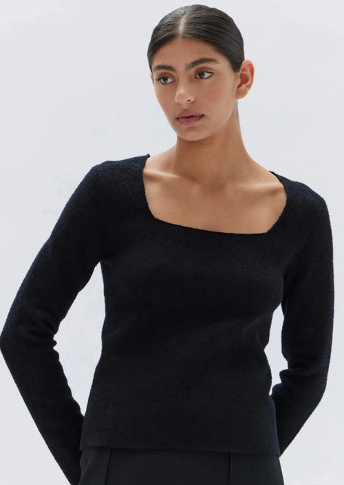 Assembly Label MEREDITH SQUARE NECK LONG SLEEVE TOP BLACK