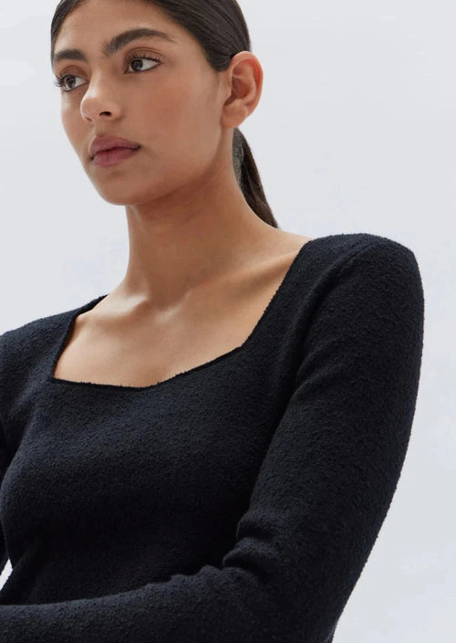 Assembly Label MEREDITH SQUARE NECK LONG SLEEVE TOP BLACK