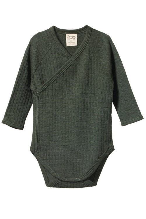 Merino Pointelle L/S Kimono Bodysuit Thyme