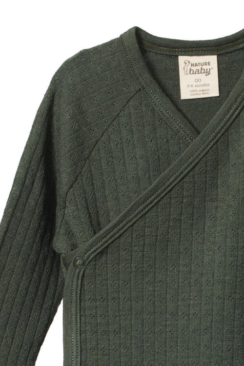 Merino Pointelle L/S Kimono Bodysuit Thyme