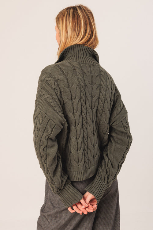 Cotton Cable Knit Jacket Khaki