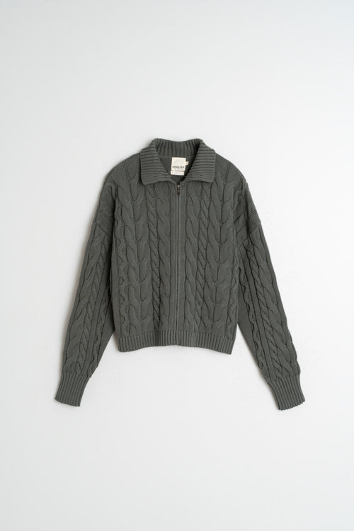 Cotton Cable Knit Jacket Khaki