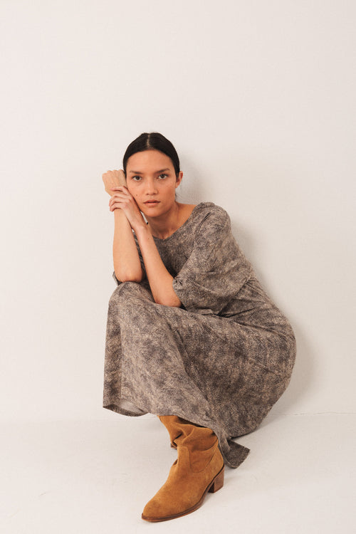 Netting Print Dress Coal