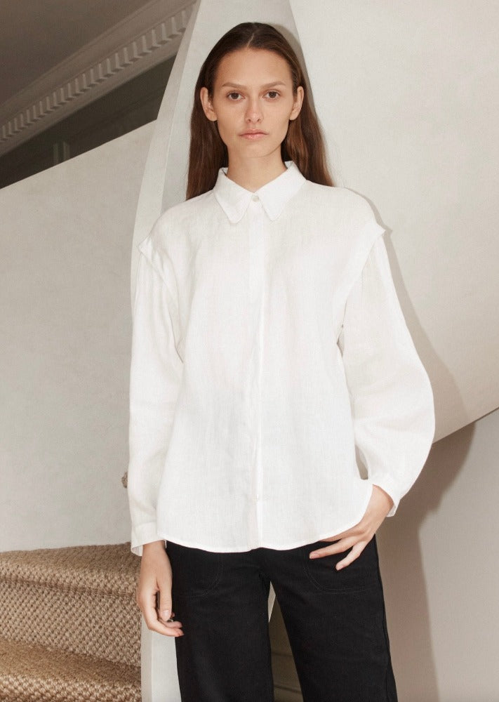 Morrison Flora Linen Shirt  White