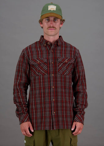 Seaport Shearling Shirt Red/ Brass Check