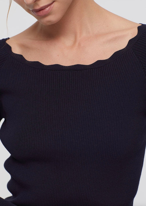 Rib Top Waves Neck Details Navy