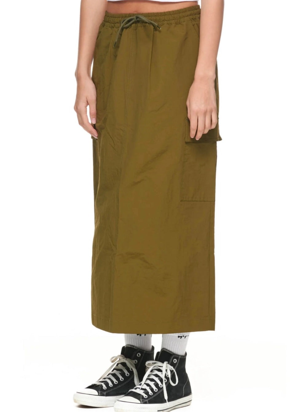 Nylon Cargo Midi Skirt Green
