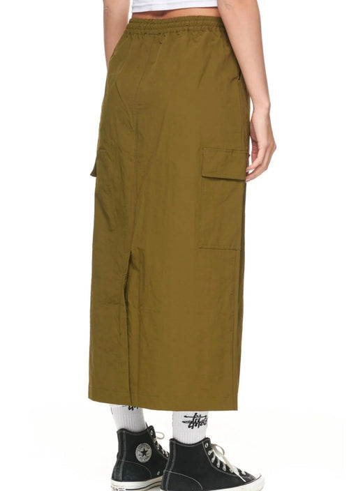 Nylon Cargo Midi Skirt Green