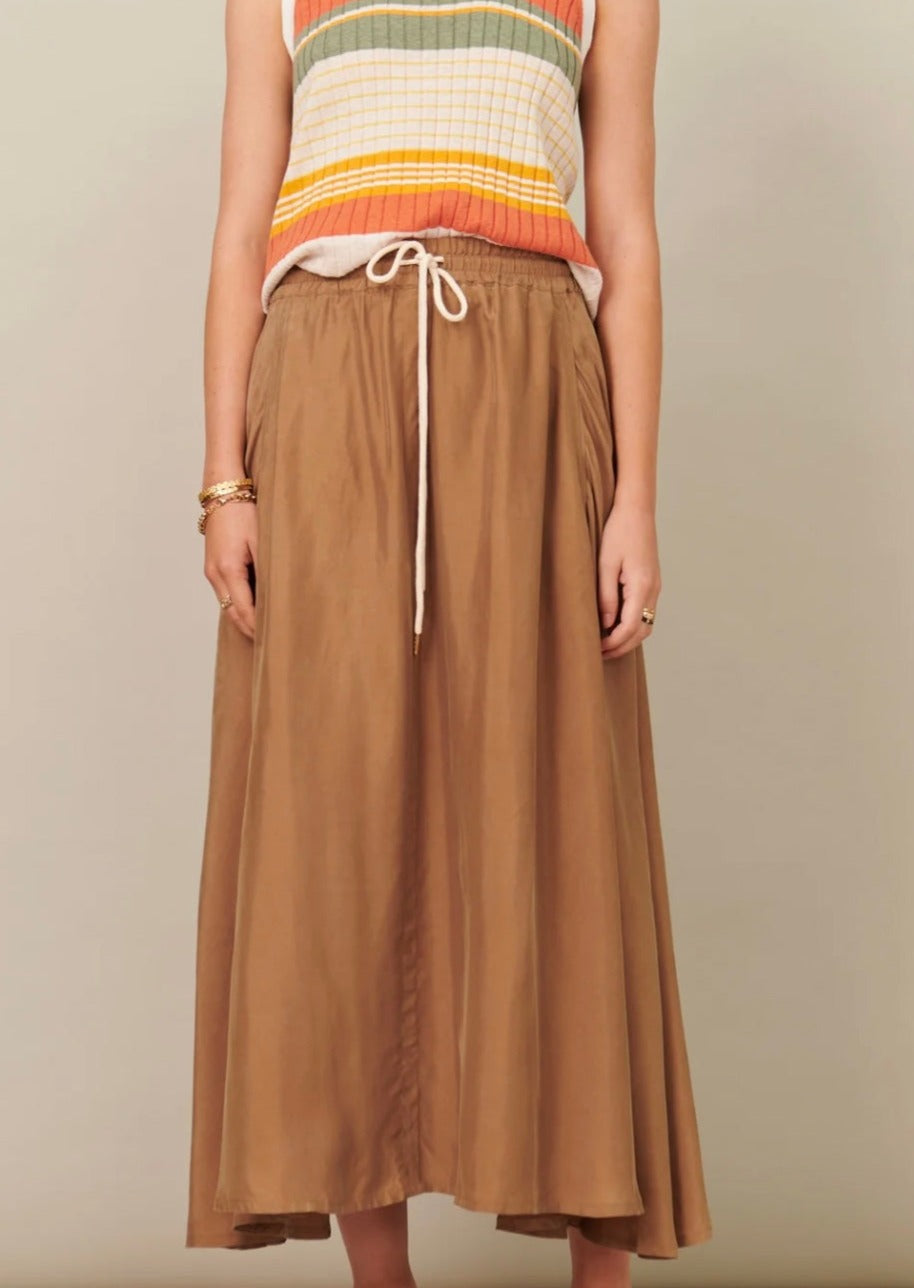 Cupro Drawcord Skirt Khaki / Bronze