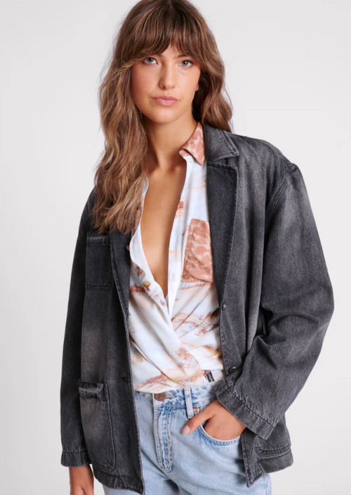 Denim BF Blazer Worn Black