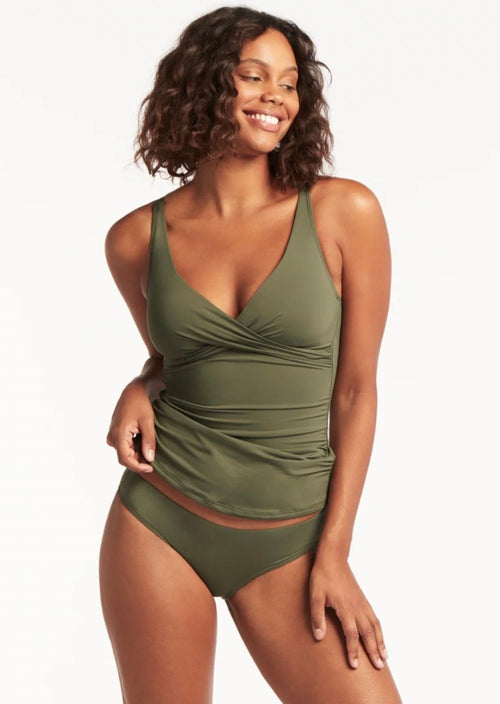 Essentials Cross Front Tankini Khaki