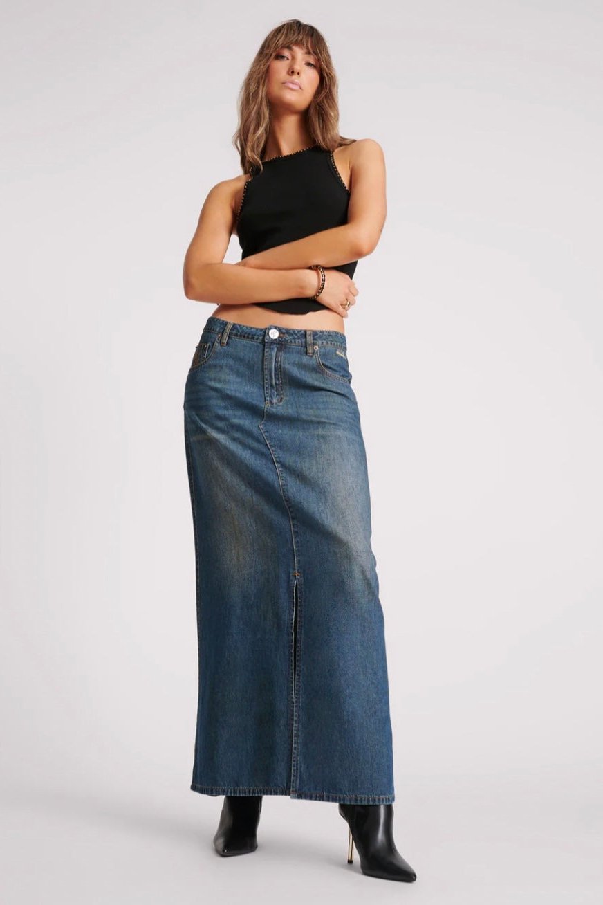Denim Column Skirt Used Blue - Main Image