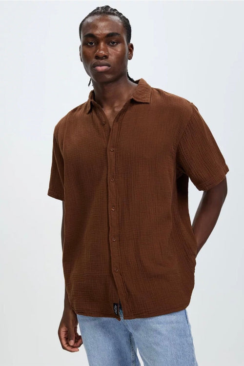 Seersucker Short Sleeve Shirt Chestnut