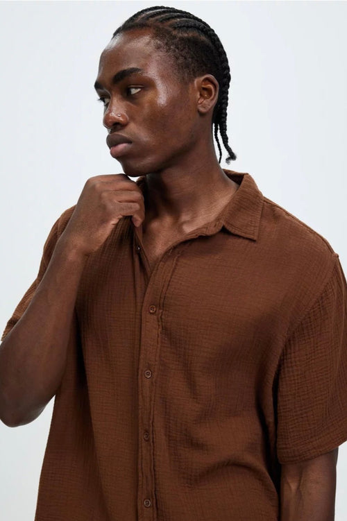 Seersucker Short Sleeve Shirt Chestnut