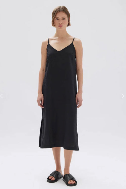 Vallory Linen Slip Dress Black