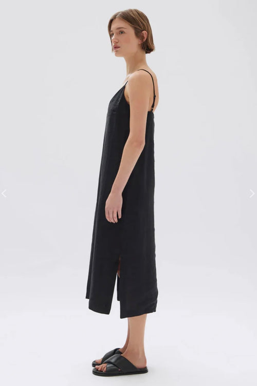 Vallory Linen Slip Dress Black