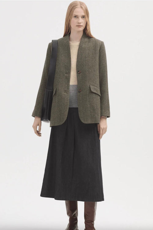 Harris Tweed Wool Blazer Dark Khaki