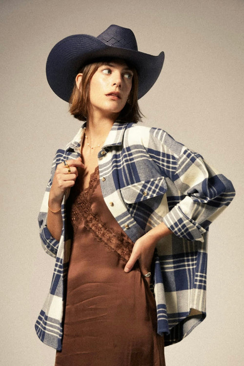 Bowery W classic Flannel Azure Blue/ Whitecap Plaid