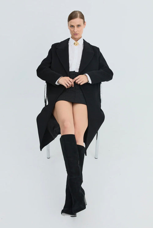 Leone Knee High Boot Black Suede