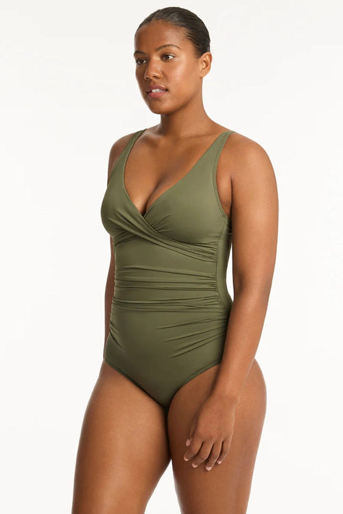 Cross Front Multifit One Piece Khaki