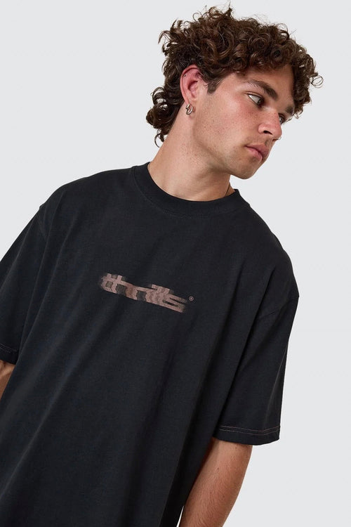 Box Fit Cropped Raw Hem Tee Black