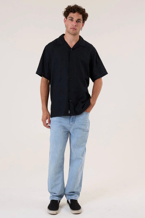 Hemp Minimal Thrills Contrast Stitch Bowling Shirt Grey Ash