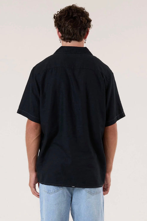 Hemp Minimal Thrills Contrast Stitch Bowling Shirt Grey Ash