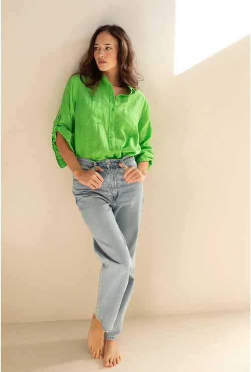Boyfriend Linen Shirt Apple Green