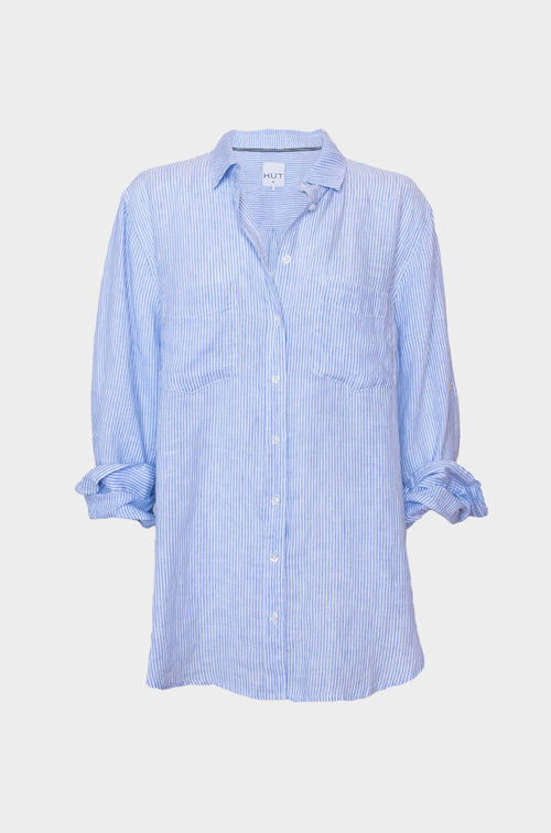 Boyfriend Linen Shirt Baby Blue Stripe