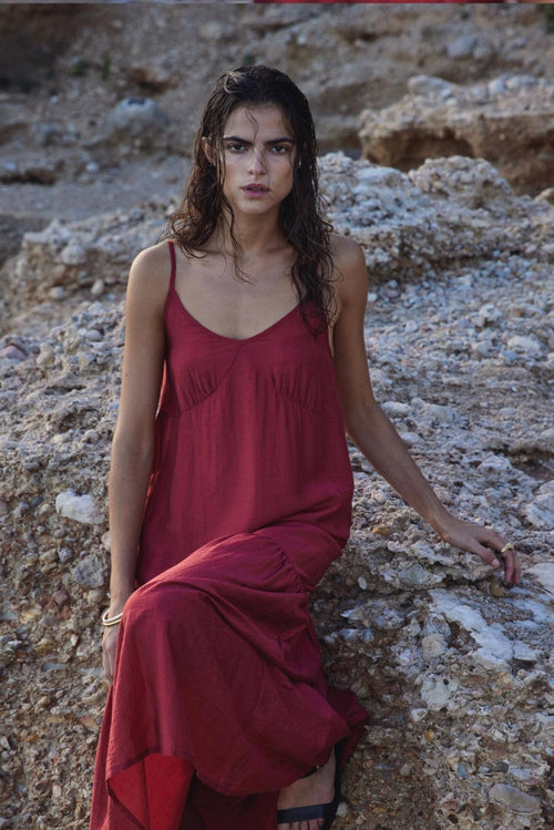 Yerse Flowy Maxi Dress Dark Red