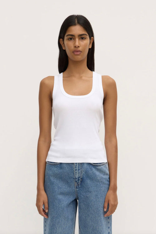 Robyn Scoop Neck Rib Tank White