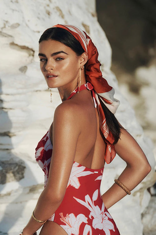 Veridian Twist Front Halter Multifit One Piece Ruby