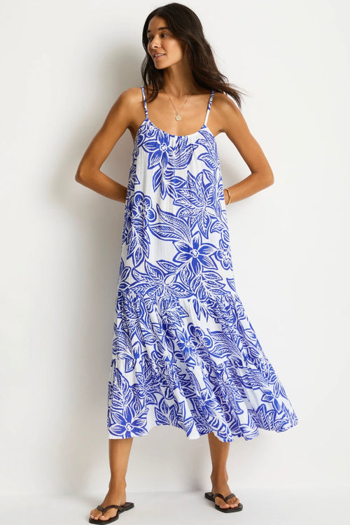 Sea Level Palmera Tiered Midi Sundress Blue
