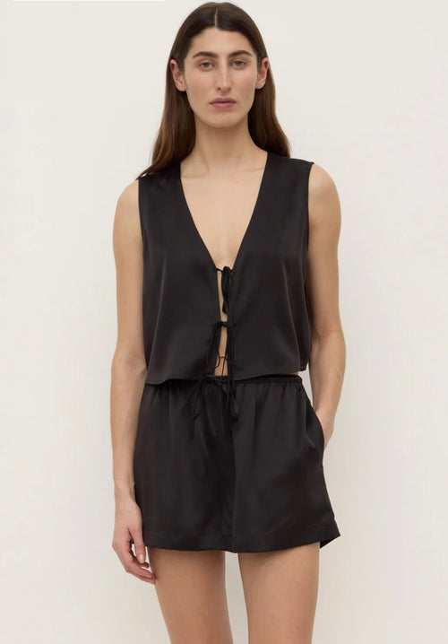 Beal Silk Tie Front Top Black