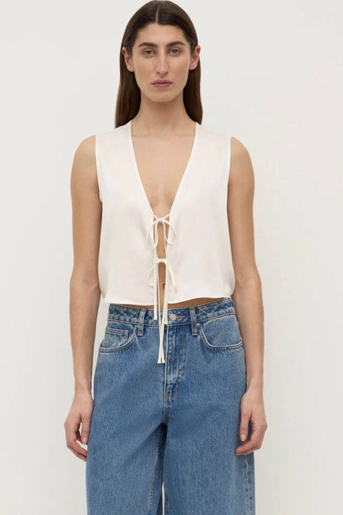 Beal Silk Tie Front Top Antique White