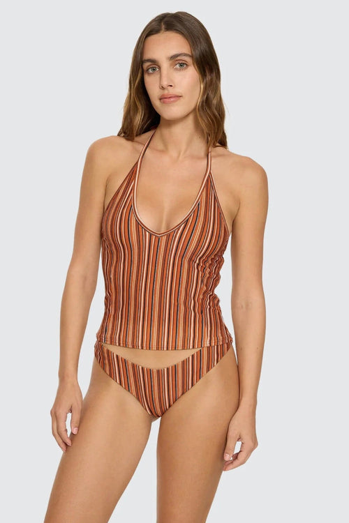 Aftersun Stripe Halter Tank Burnt Orange