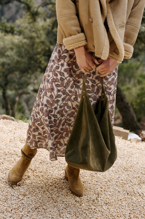 Suede Slouch Bag Khaki